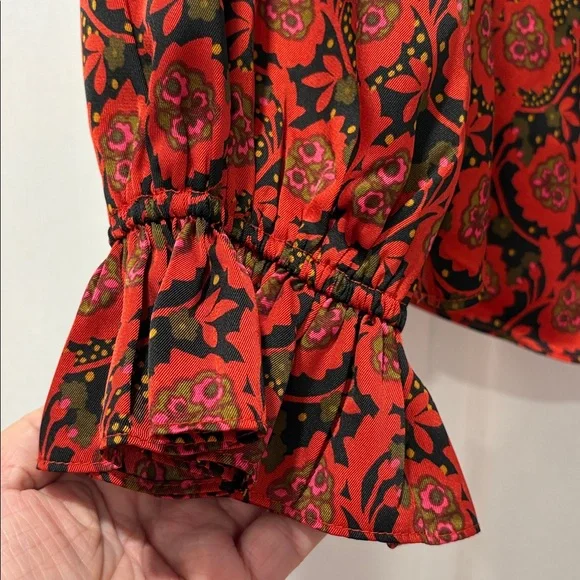 1. State Scarlet and Ebony Patterned Ruffle Blouse - Picture 4 of 13